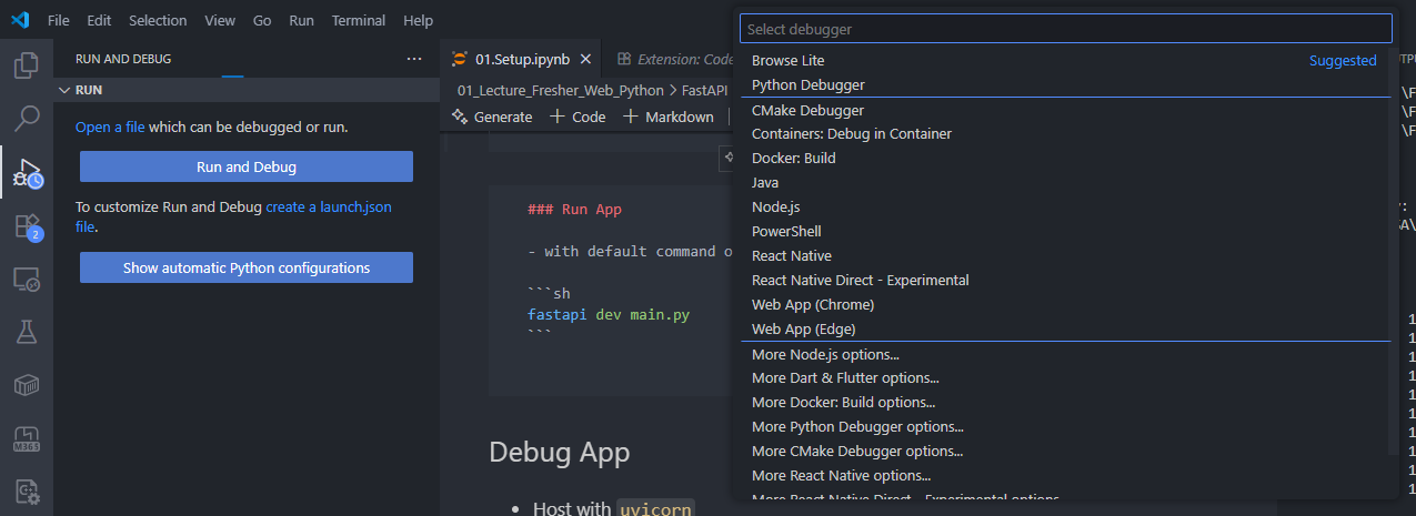 VS Code debugger launch configuration setup
